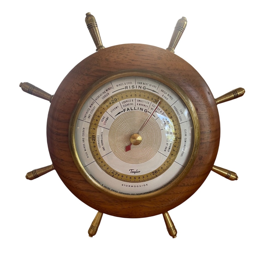 Vintage Taylor Stormoguide Ship Wheel Barometer Wood Brass Nautical Weather Mac
